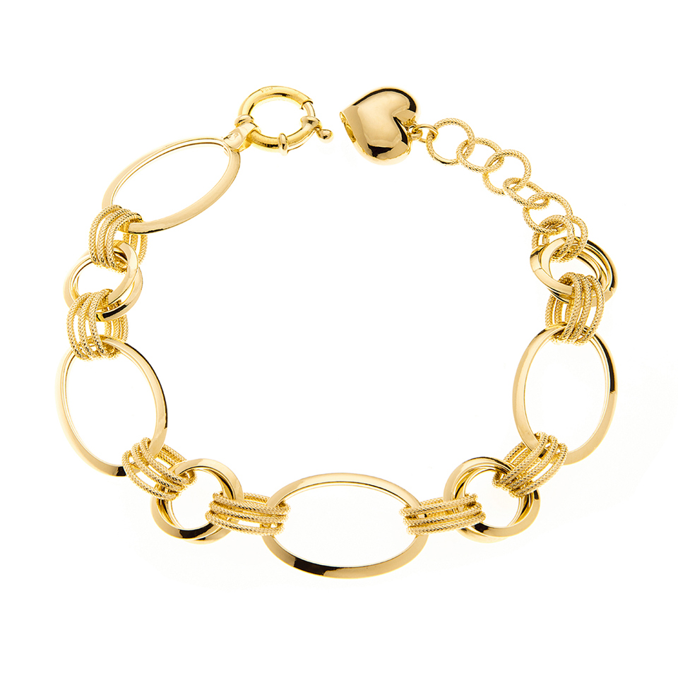 18K Yellow Gold Chain Bracelet with Heart Charm – 19 cm