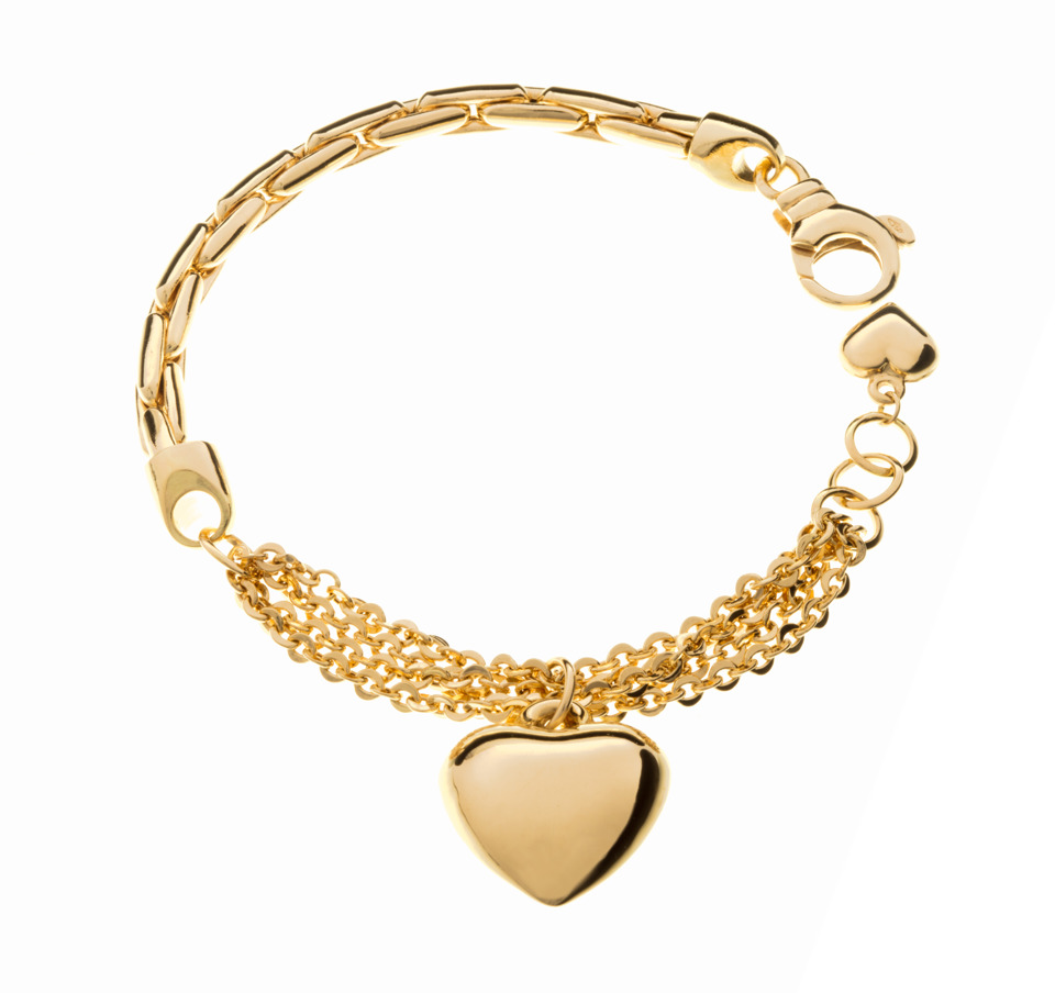 18K Yellow Gold Heart Charm Bracelet with Multi-Chain Detail – 19 cm