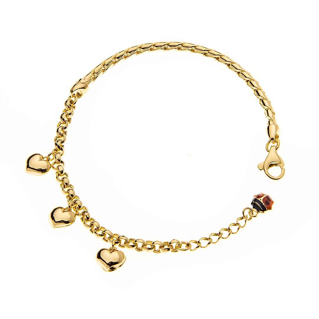 18K Gold Charm Bracelet with Heart & Ladybug Details - Imagem 3