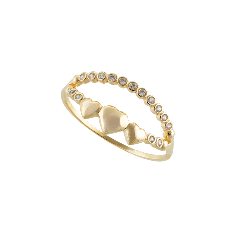 18K Gold Triple Heart Ring with Diamond Accents