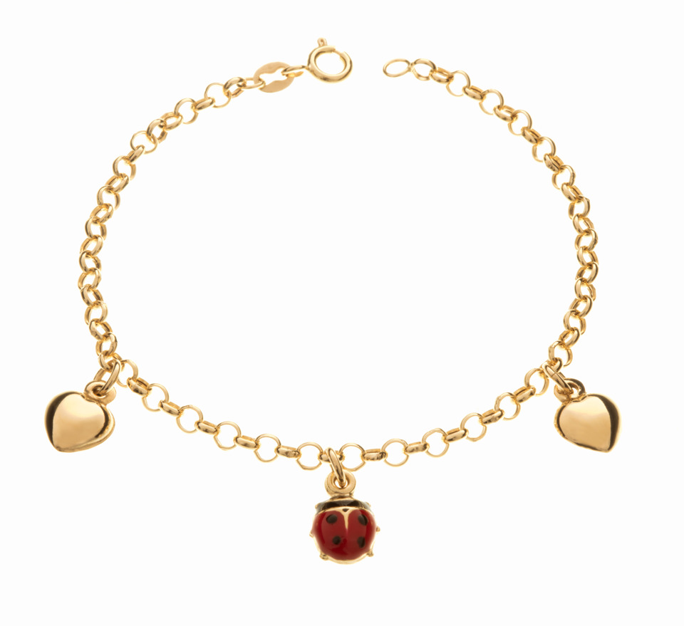 Delicate Gold Bracelet with Ladybug and Heart Charms – 15 cm