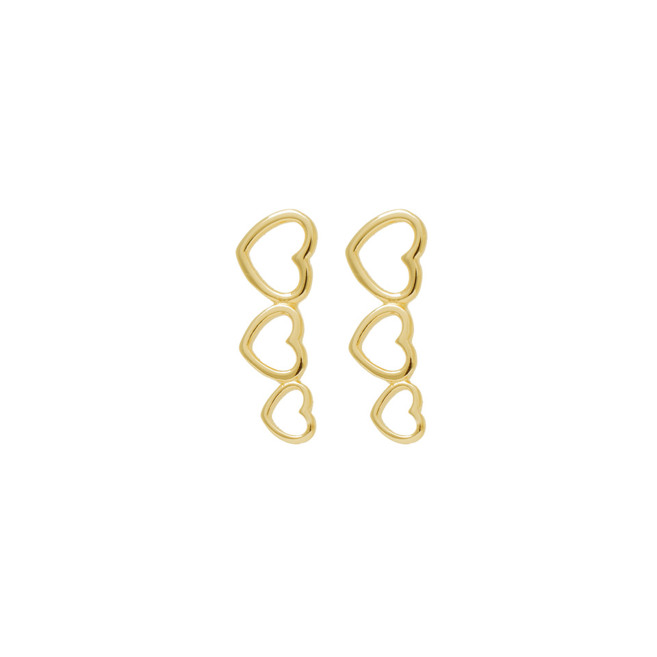 18K Yellow Gold Open Heart Drop Earrings
