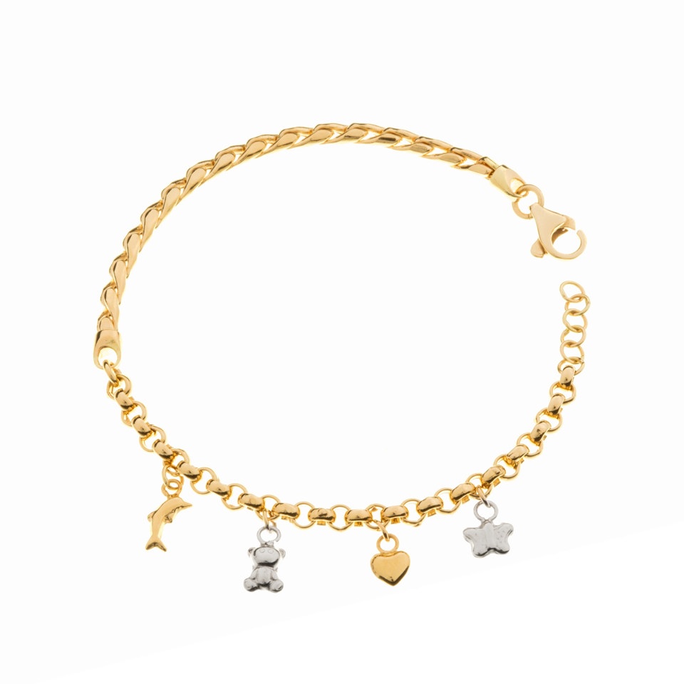 18K Yellow Gold Charm Bracelet with Mixed Motifs – 15 cm