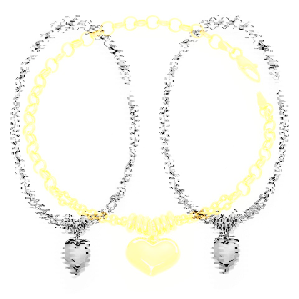 18K Yellow Gold Double Chain Necklace with Heart Charm – 45 cm