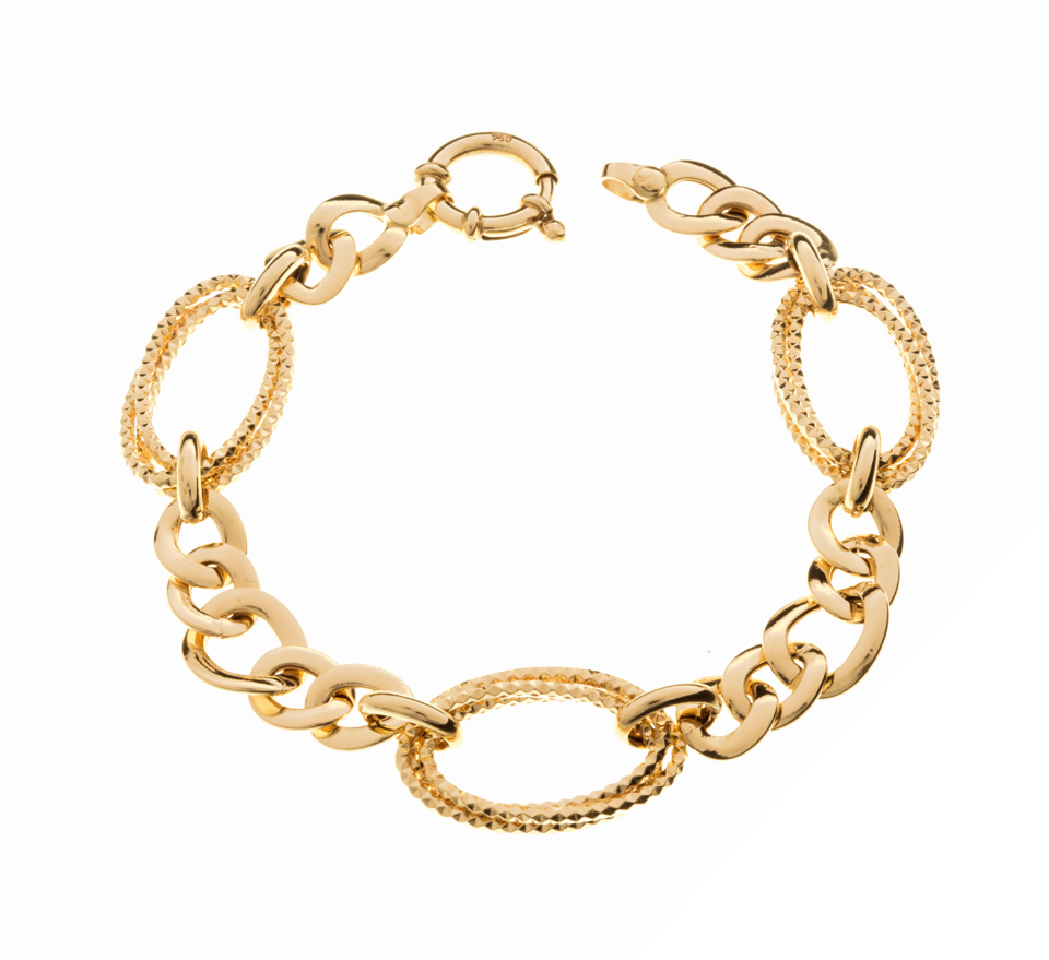 18K Yellow Gold Textured Oval Link Bracelet – 19 cm - Imagem 2