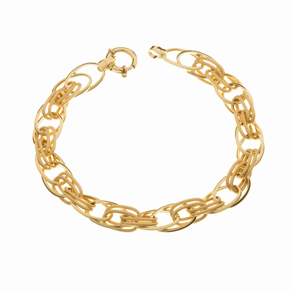 18K Gold Textured Oval Link Bracelet - Imagem 3