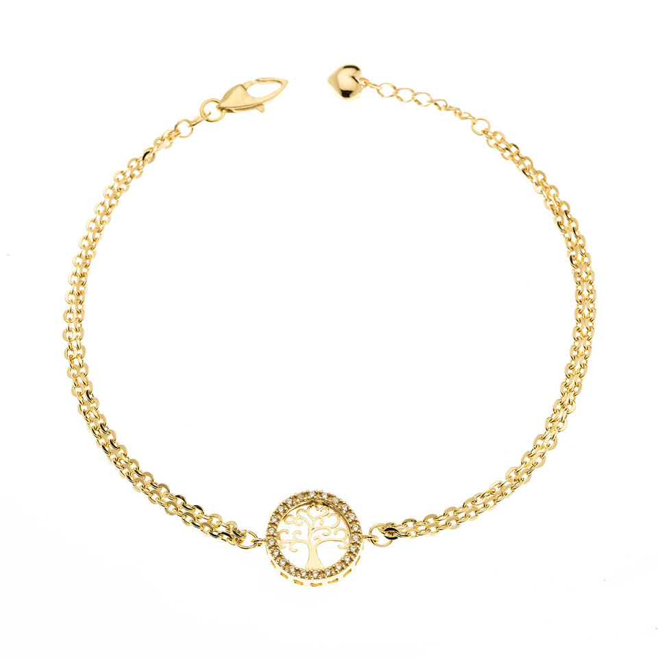 18K Yellow Gold Tree of Life Bracelet with Pavé Accents – 19 cm