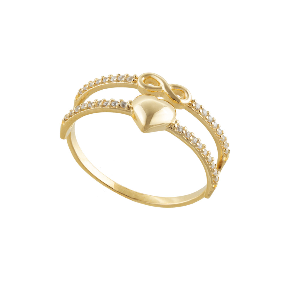 18K Gold Double Band Heart & Infinity Ring with Diamond Accents